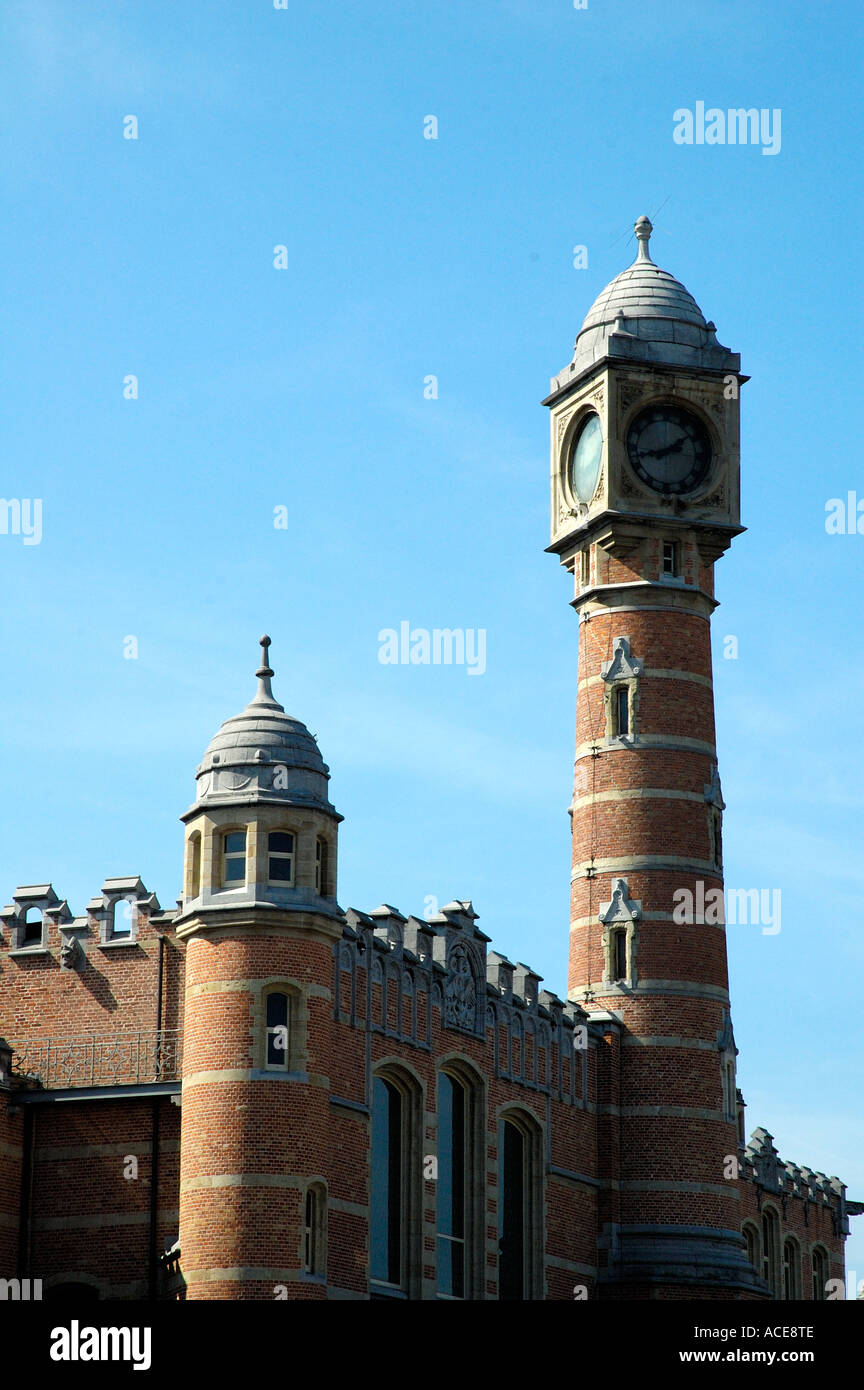 Gent railway station's clock tower Stock Photo