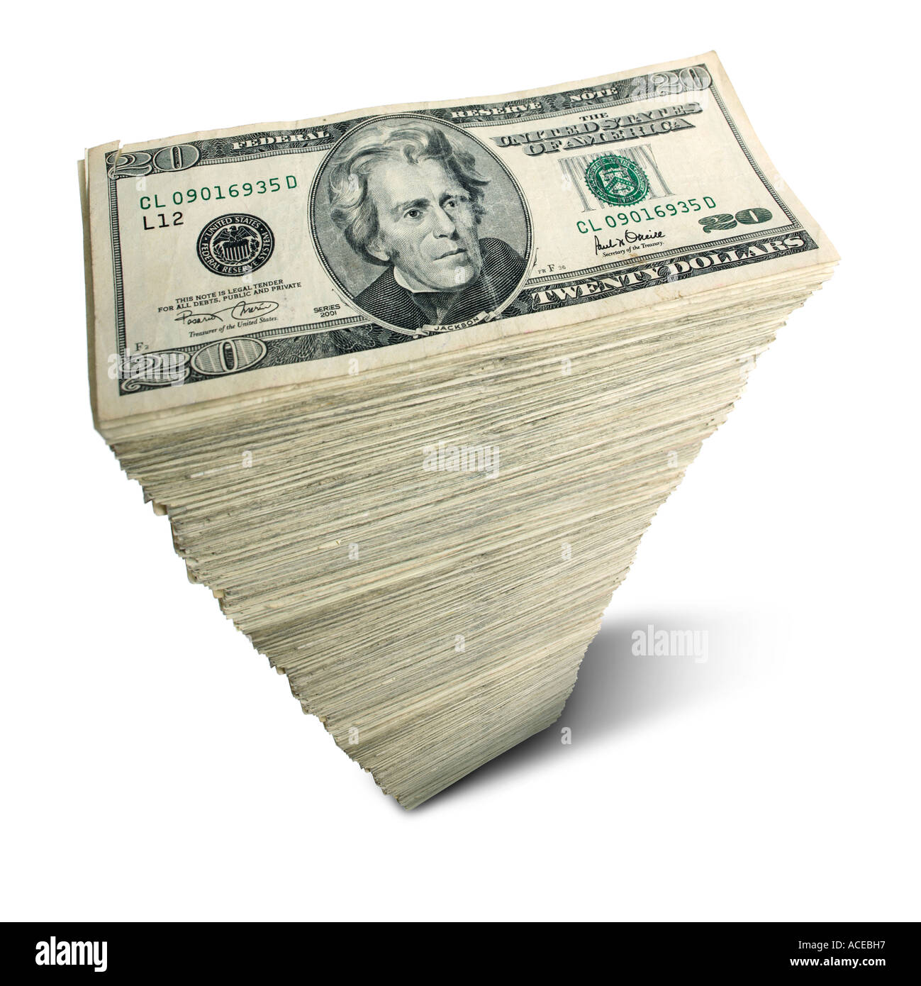 Stack of US 20 dollar bills Stock Photo