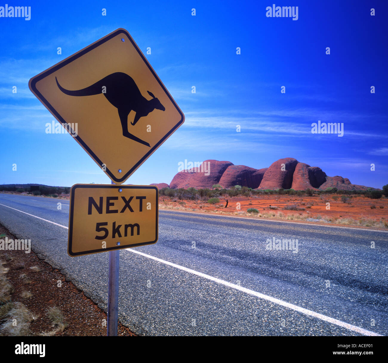 Kangaroo warning sign at The Olgas Kata Tjuta The Northern Territory Australia Stock Photo