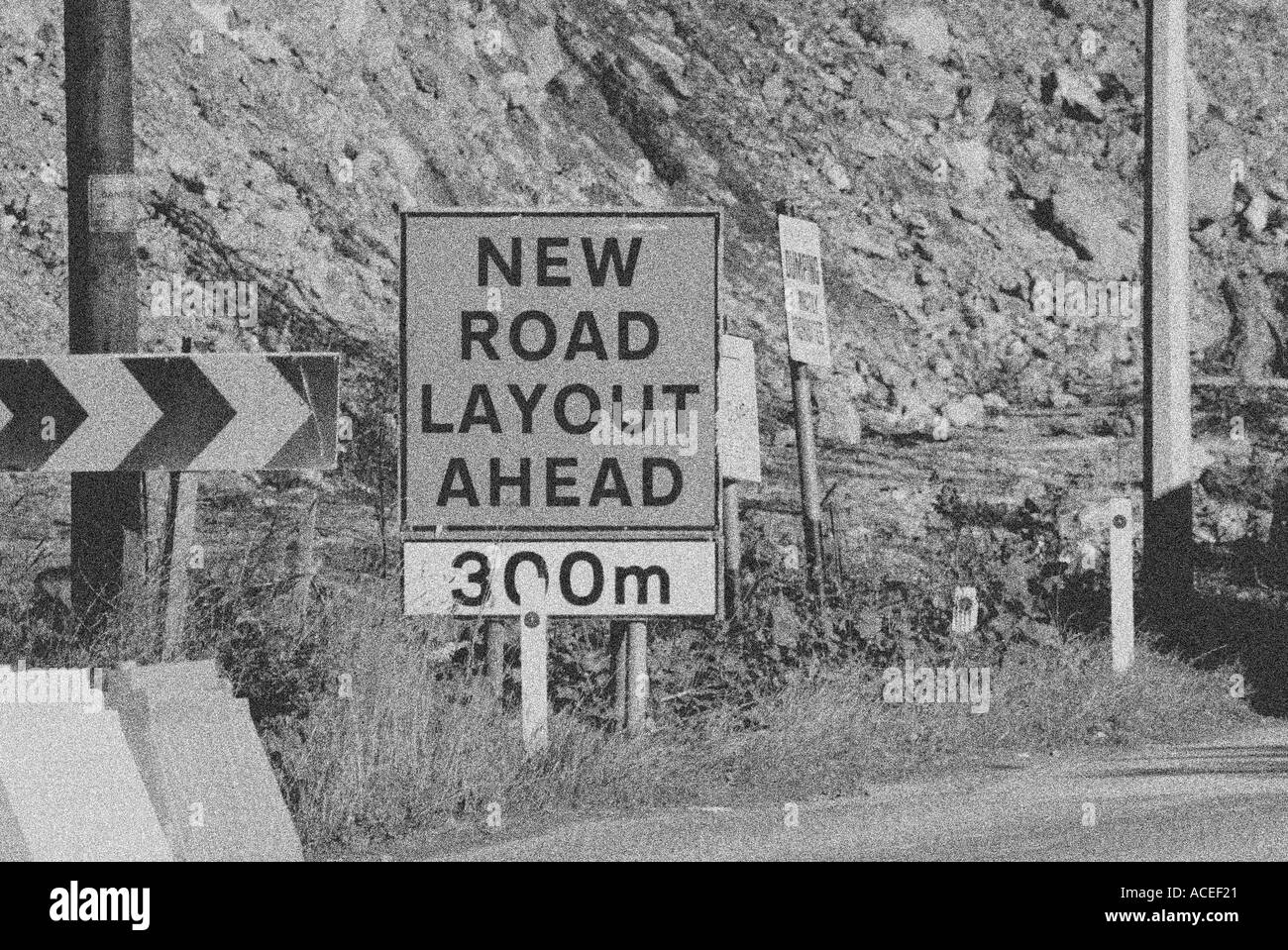 A roadside sign for 'New Road Layout Ahead' Stock Photo