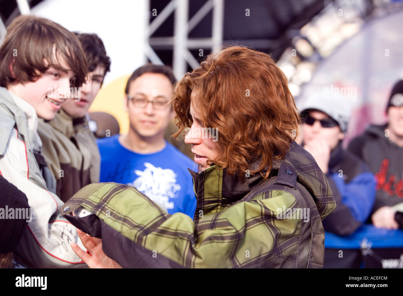 Shawn White snowboard champion signing autographs Stock Photo Alamy