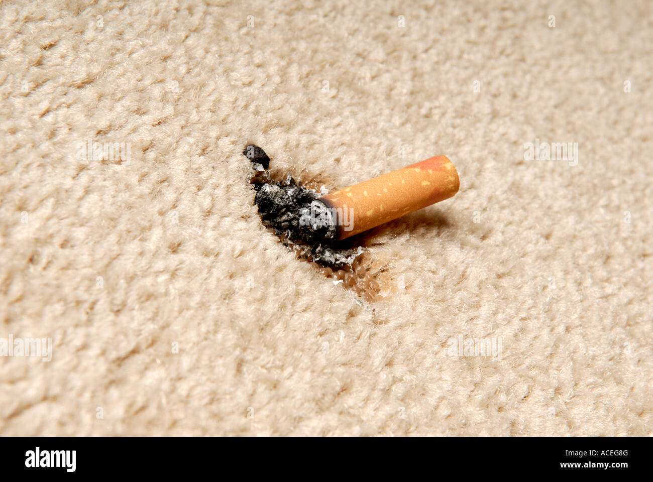 Cigarette burning carpet Stock Photo Alamy