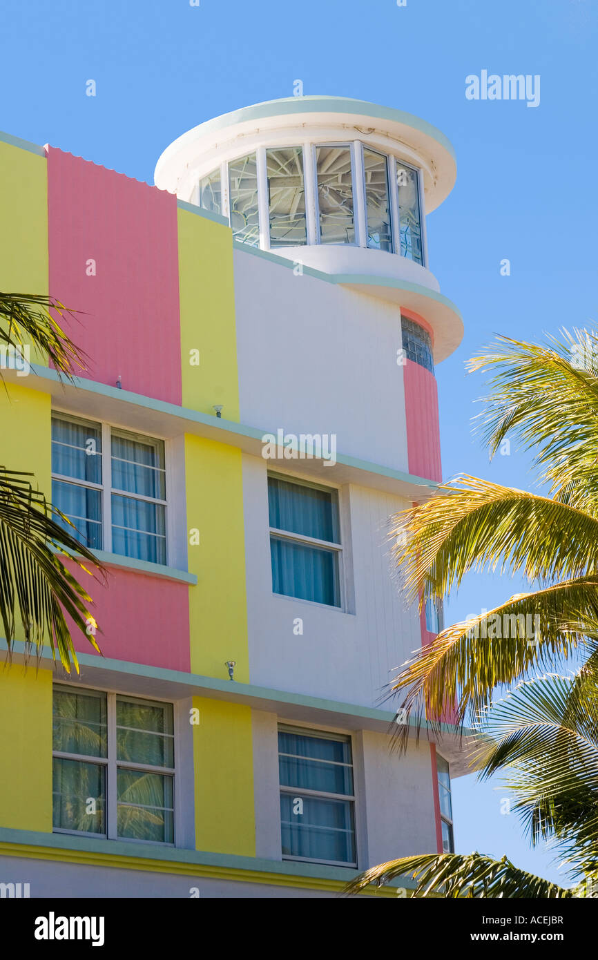 Tower atop the Waldorf Towers Hotel an example of art deco architecture on Ocean Drive in South Beach, Miami, Florida. Stock Photo