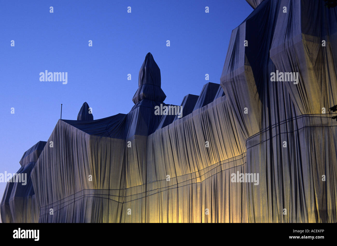 The Wrapped Reichstag at dusk, Berlin, Germany. Stock Photo