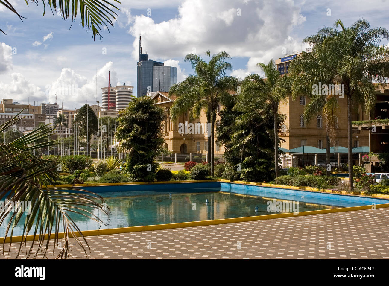 Judiciary building and central Nairobi skyline from KICC, Kenya Stock Photo