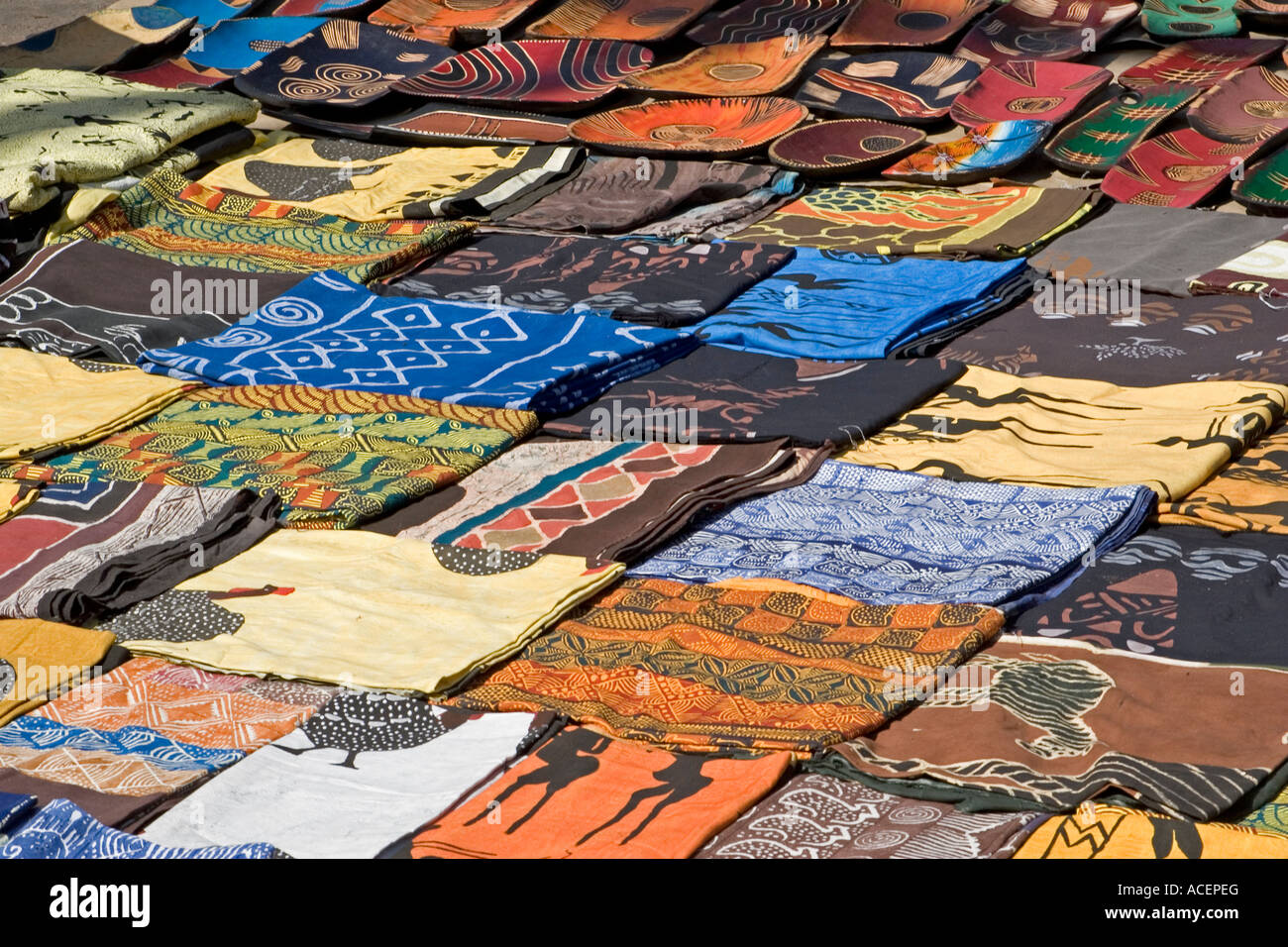 Batik fabrics for sale in Saturday craft market, Maputo, Mozambique