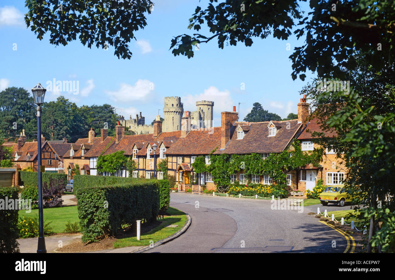 Bridge End, Warwick, Warwickshire, UK with the turrets of Warwick