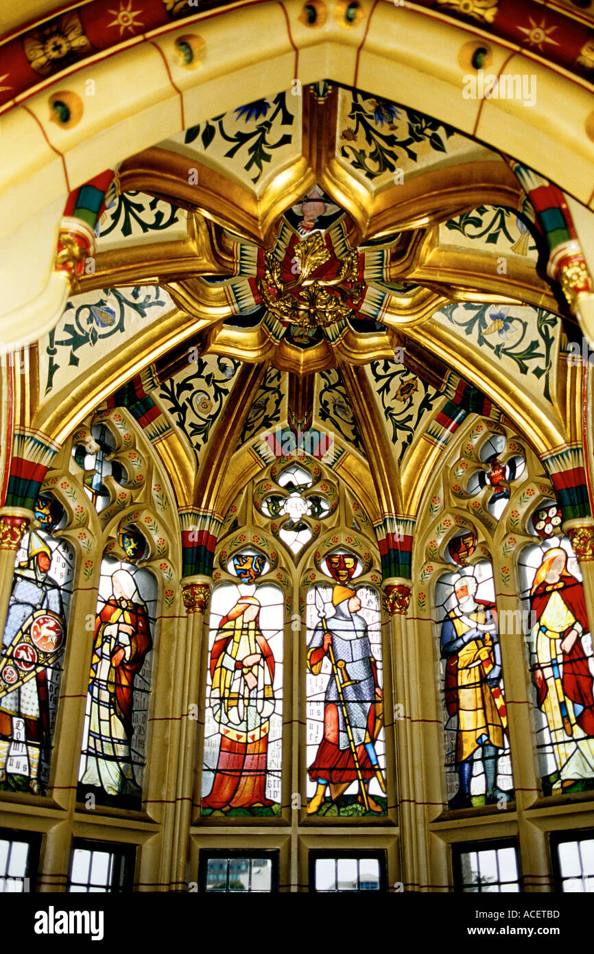 Cardiff Wales Vaulted window inside Cardiff Castle with stained glass