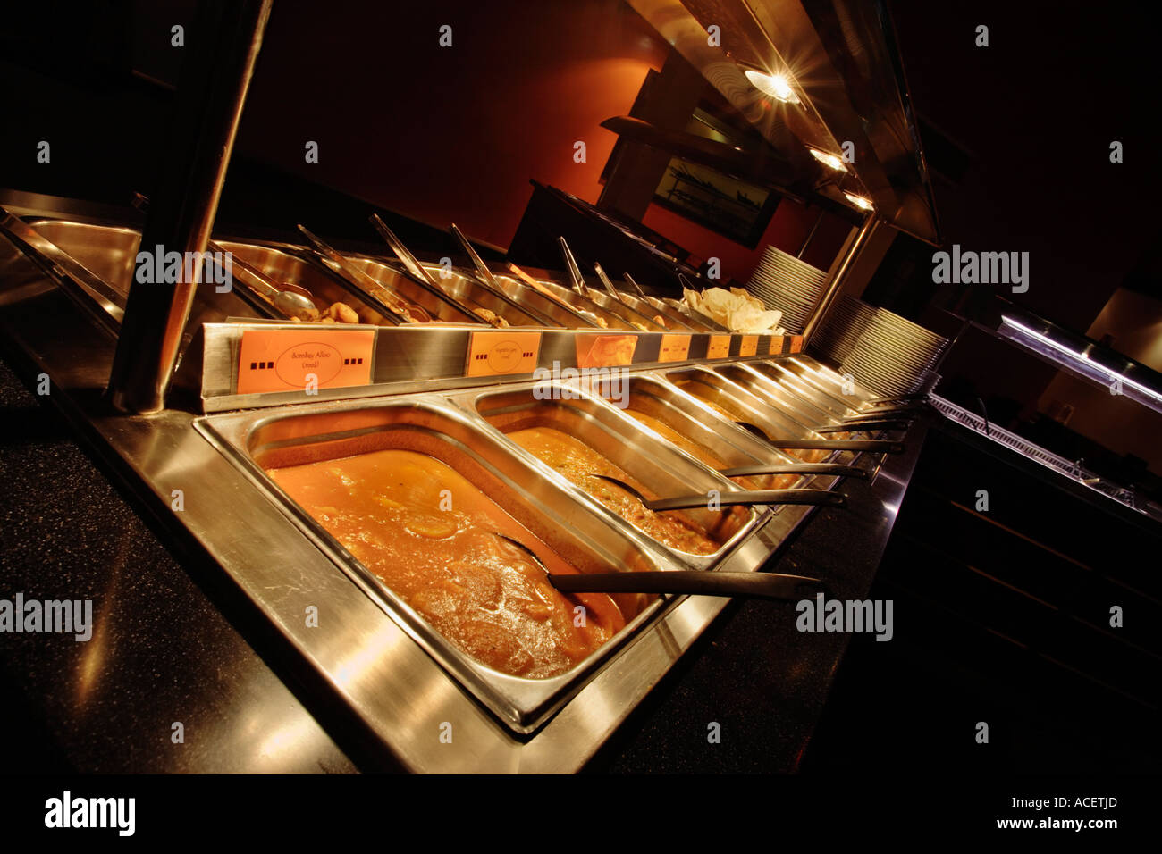 Curry, Indian food, at a help yourself buffet in an Indian Restaurant, UK Stock Photo