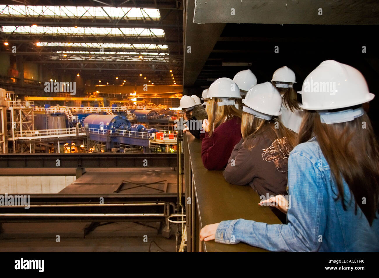 School children on visit to the interior of Drax Power Station, North Yorkshire, England, UK Stock Photo