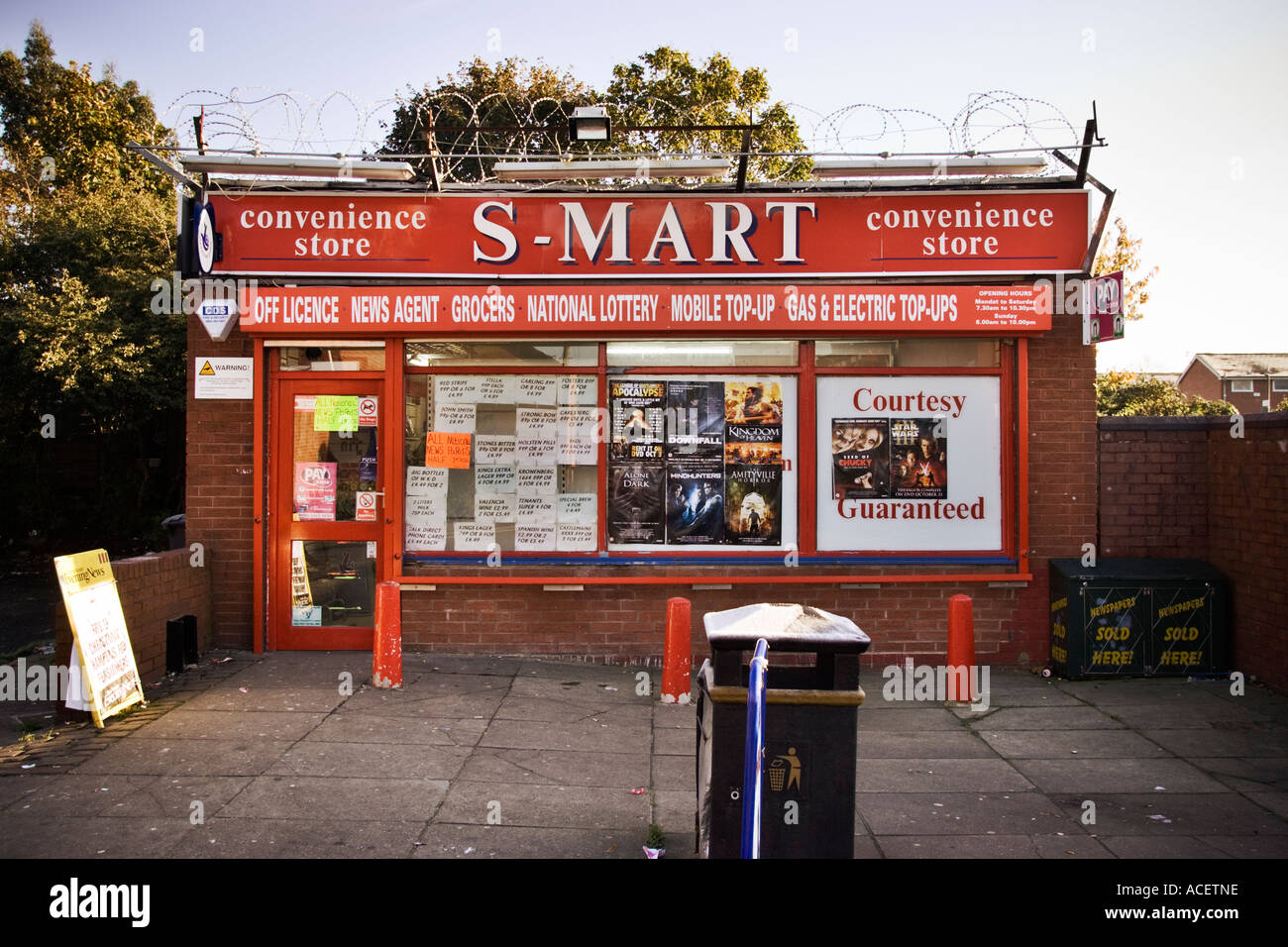 Inner city local corner shop convenience store with added security UK