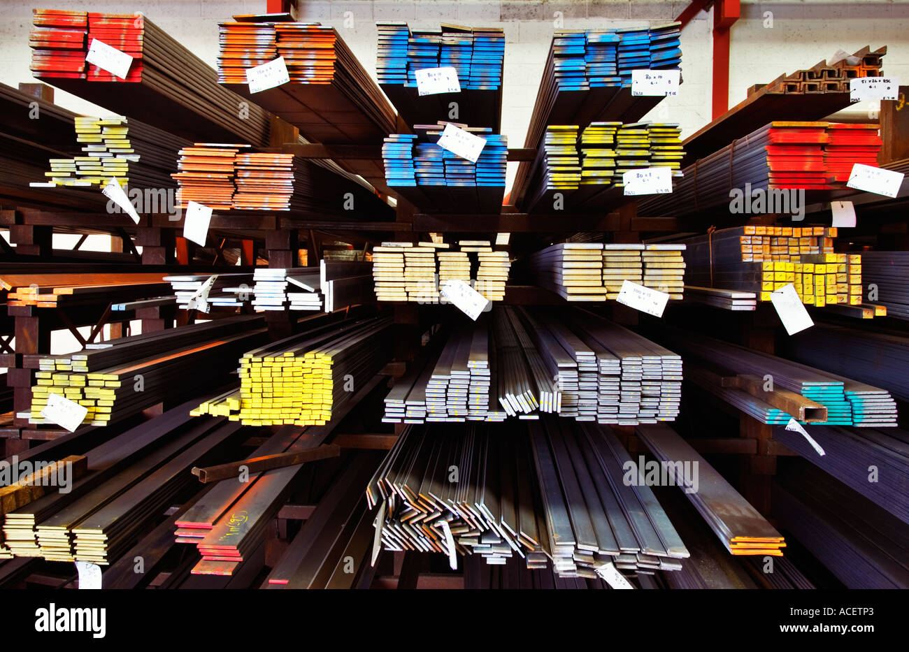 Industry, UK - Steel joists on a rack at a manufacturing firm, UK Stock Photo