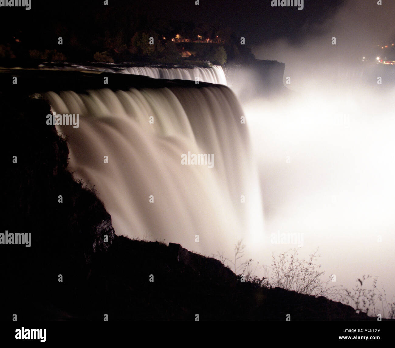 Niagara Falls lit up at night Stock Photo