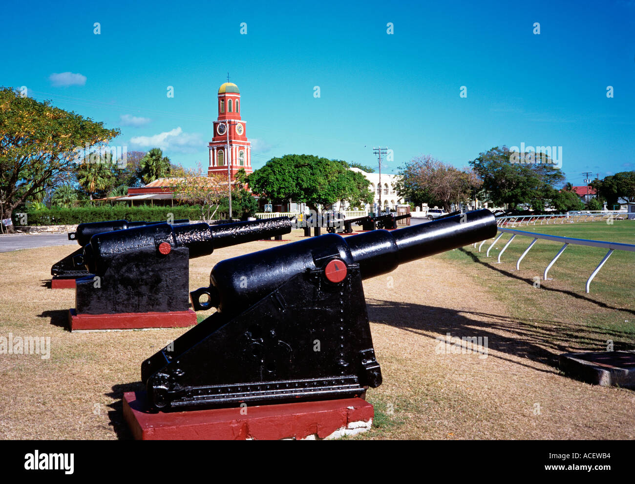 Barbados Bridgetown Garrison Savannah cannon the Clock Tower Stock