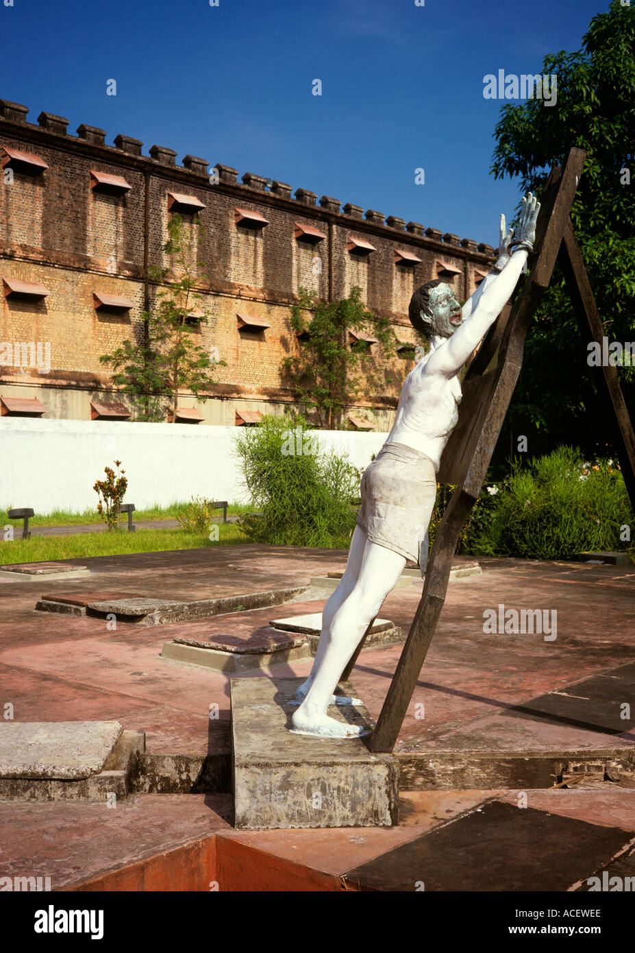 India Andaman Islands Port Blair whipping post in Cellular Jail used to house political prisoners by British Stock Photo