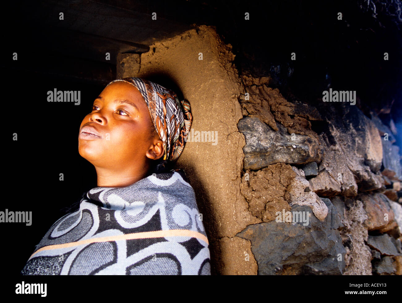 Sani Pass Lesotho Teenage Basotho woman in village at top of Sani Pass Stock Photo