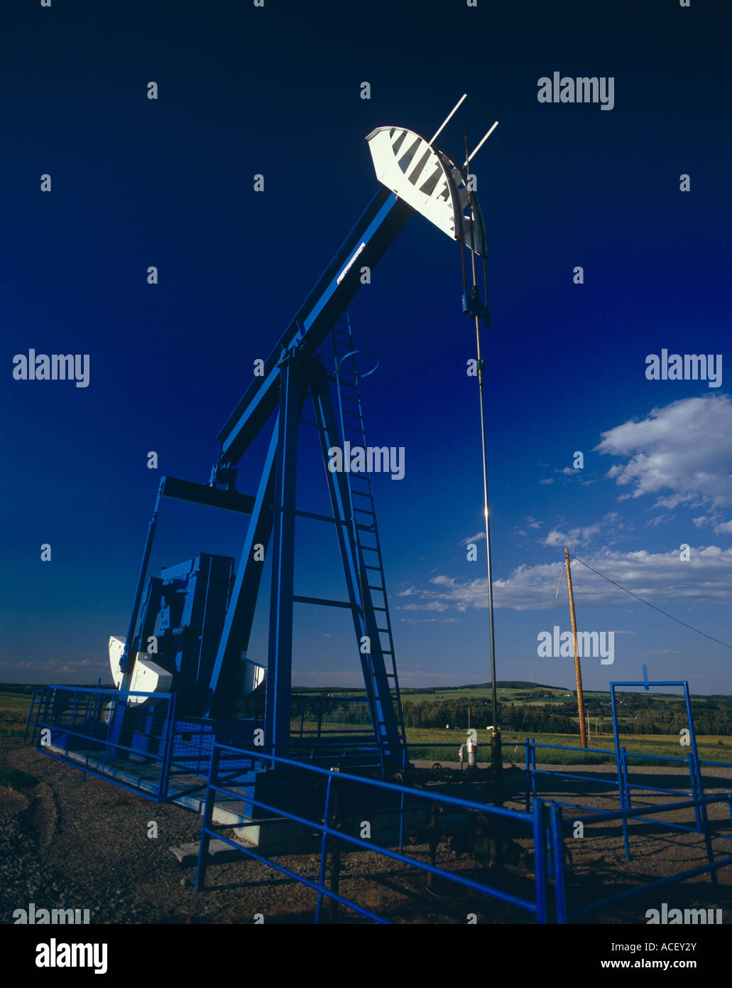 Pump blue oil jack Alberta Stock Photo