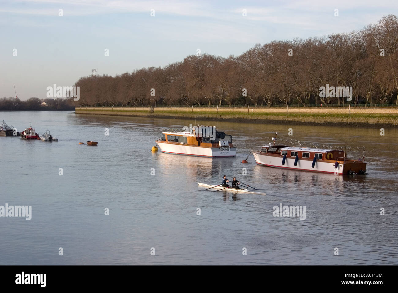 Putney Rowing Print Rowing alongside moored motor Boats at Putney Stock Photo - Alamy