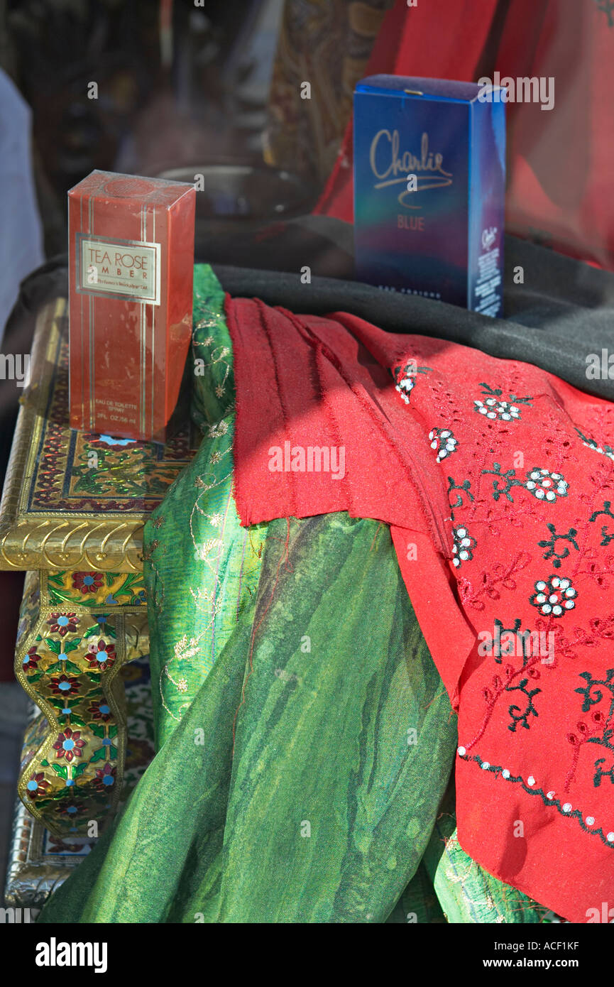 STREET SCENE Chicago Illinois Indian fabrics perfume displayed on