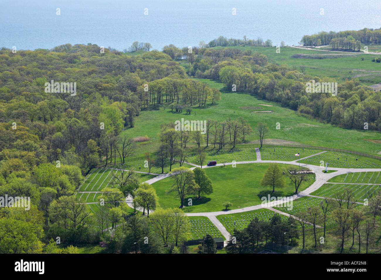 PRESERVES Ft Sheridan Illinois Aerial view of Fort Sheridan in spring
