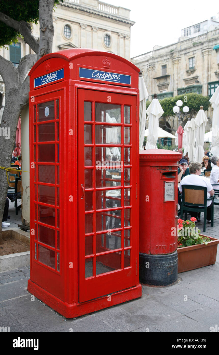 Red telephone box and post box in Valletta, Malta. Stock Photo