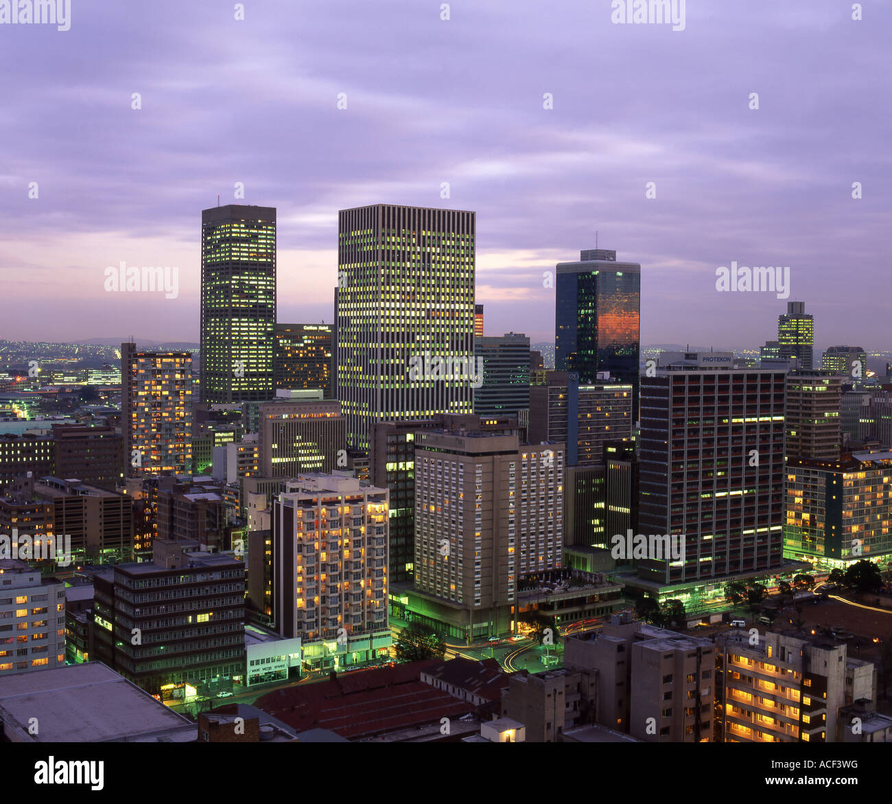 Johannesburg city centre at Dusk showing the Carlton center on the left