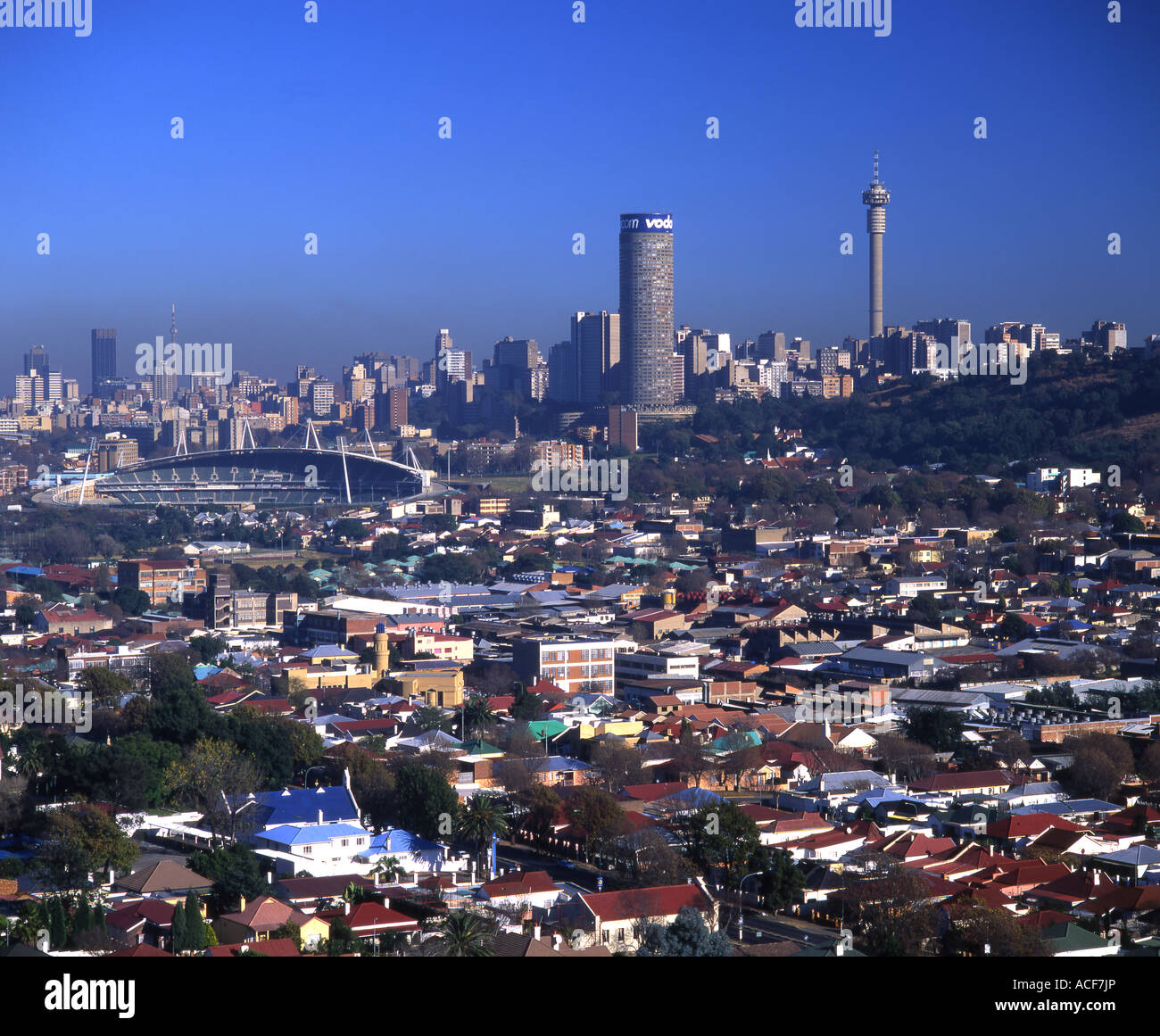 Johannesburg skyline showing the Hillbrow and Berea area with the Ponte building, Strydom tower