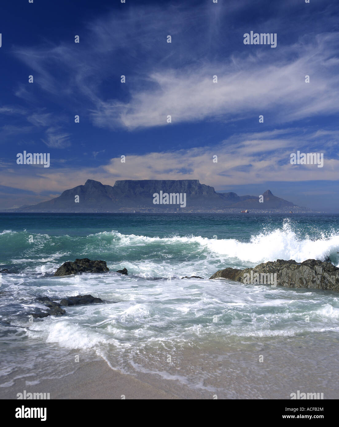 Table Mountain viewed from Blouberg Beach Cape Town, Western Cape; South Africa Stock Photo