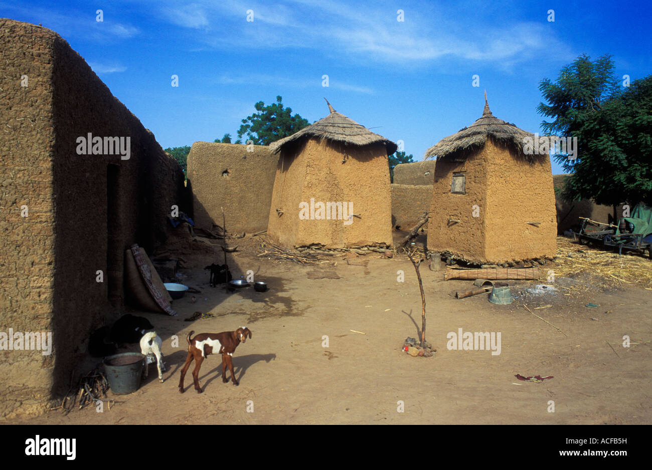 Scenic view of village on road from Mopti to Djenne Mopti; Mali Stock Photo