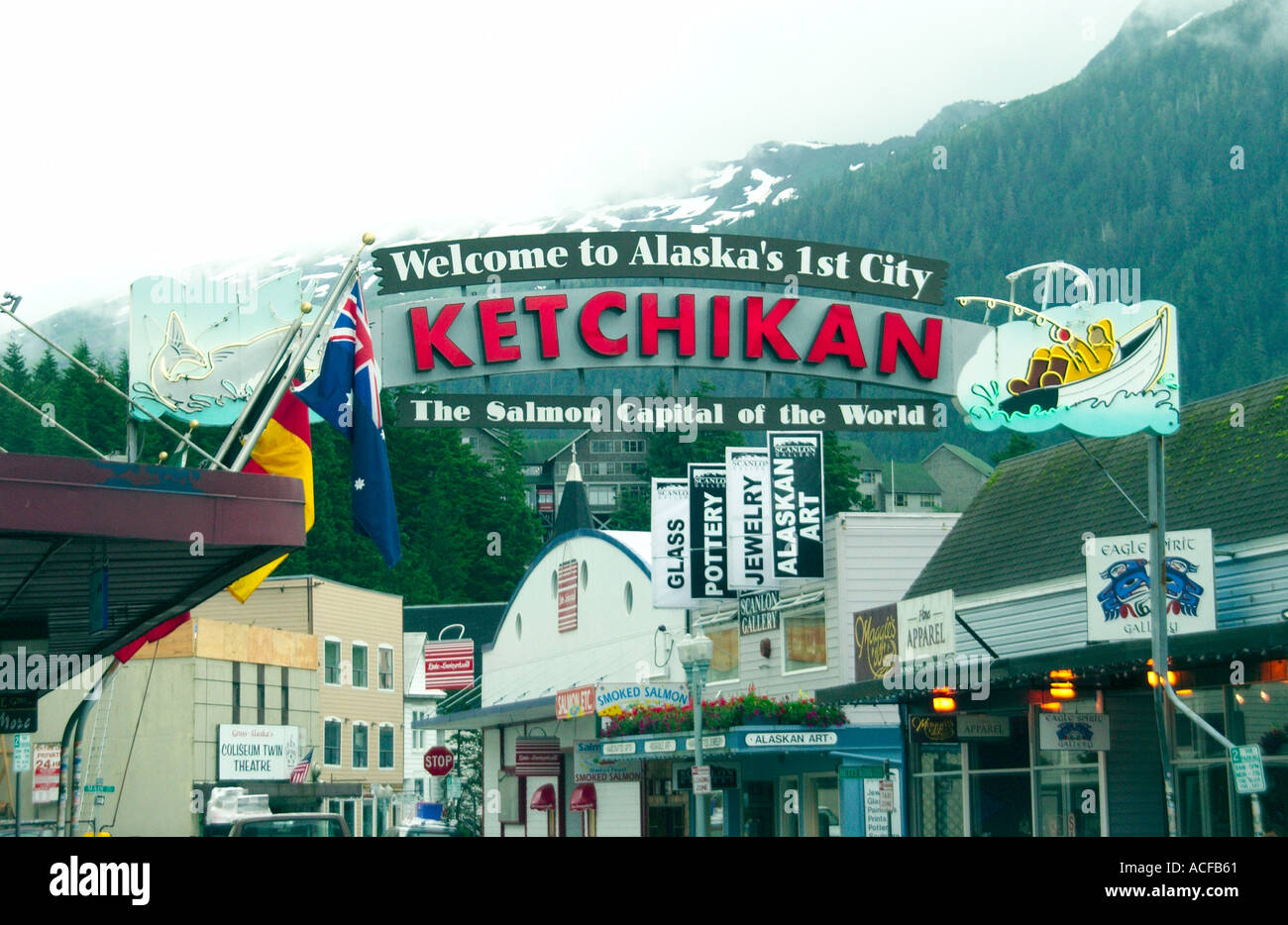 The Salmon Capital of the World Ketchikan sign above one of the town 