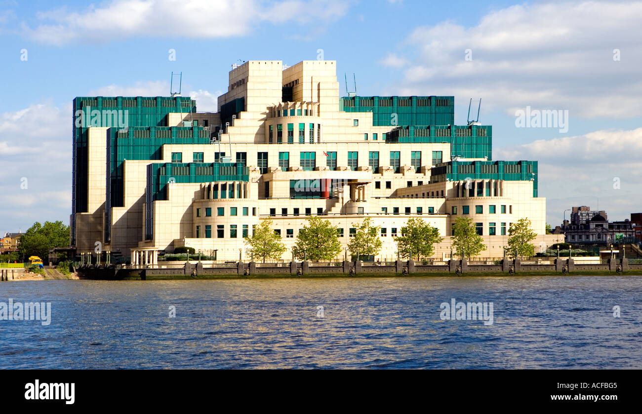 MI6 HQ - London. View from Millbank across the Thames, glorious day. Stock Photo