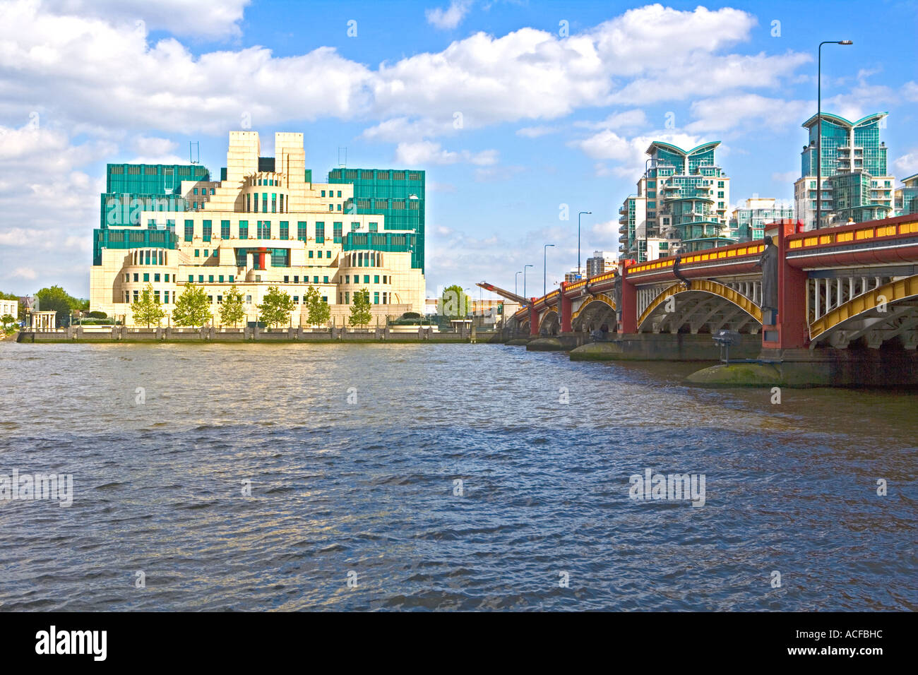 'M.I.6. Building', 'Vauxhall Bridge' and 'St. George Wharf' development, London Stock Photo