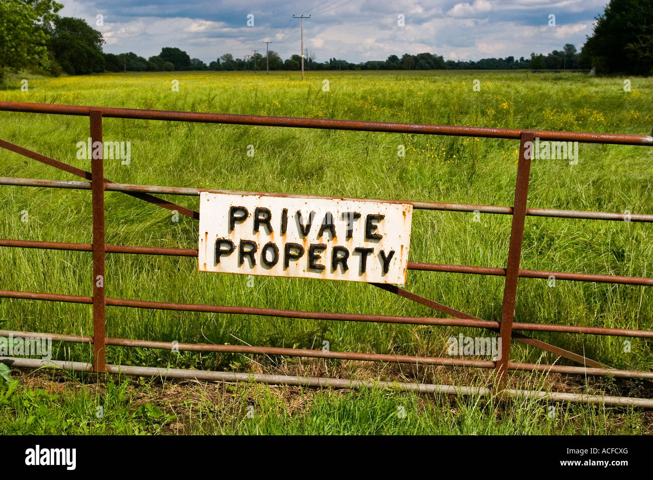 Private Property sign on a gate by a field in Cambridgeshire England UK ...