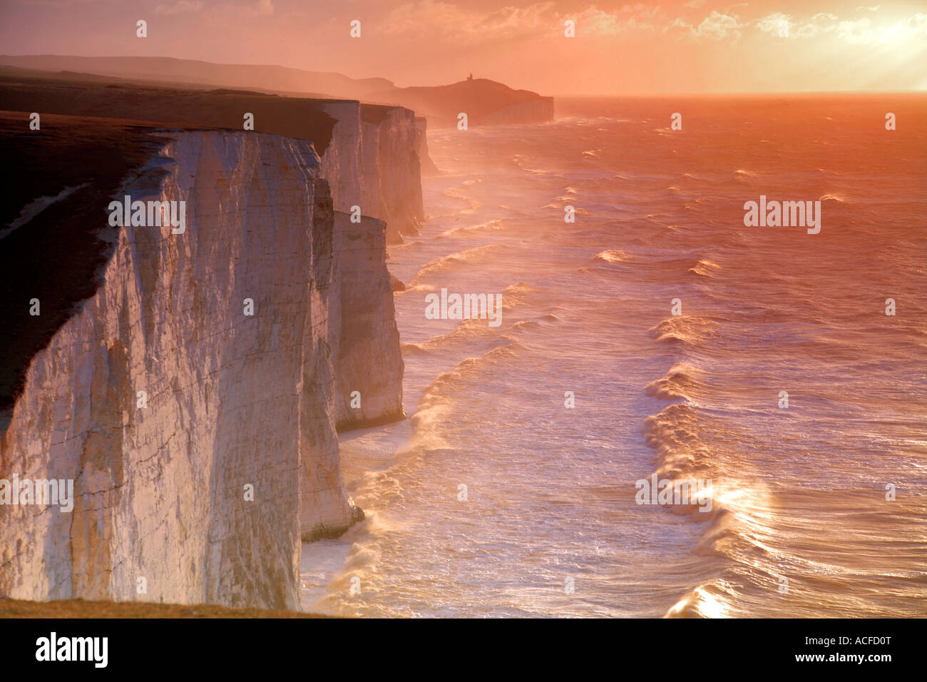 Sunrise at Seaford Head, Seven Sisters Cliffs, South Downs Way, Sussex, England, Britain, UK, Stock Photo