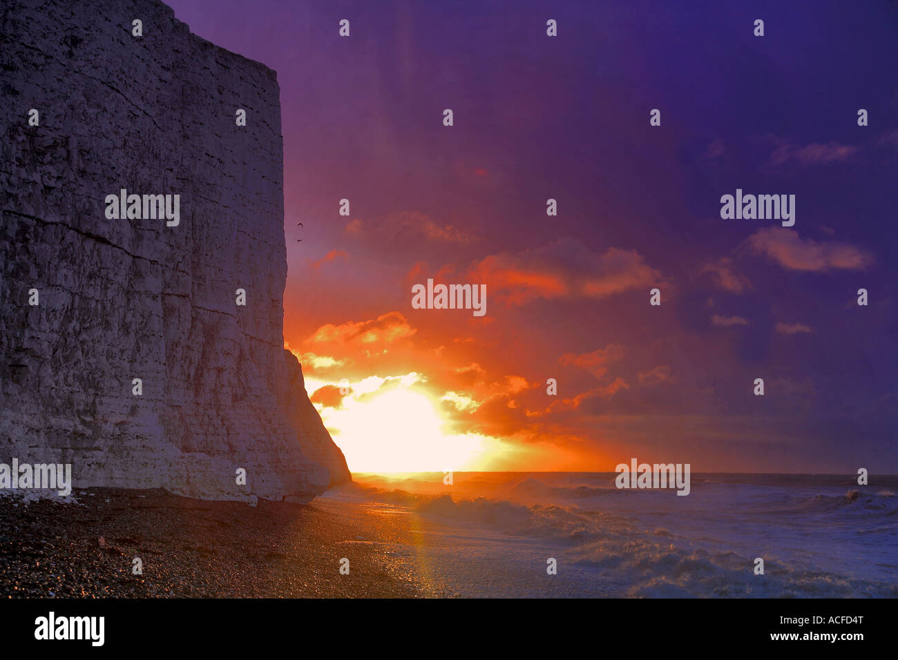 Sunrise at Seaford Head, Seven Sisters Cliffs, South Downs Way, Sussex, England, Britain