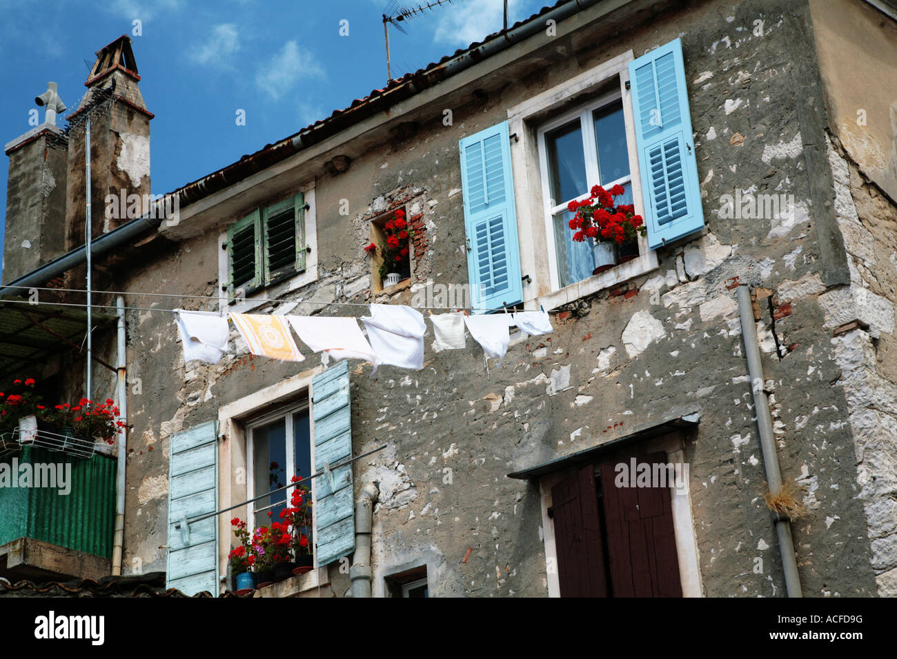 House and washing line in Porec Istria Croatia Stock Photo