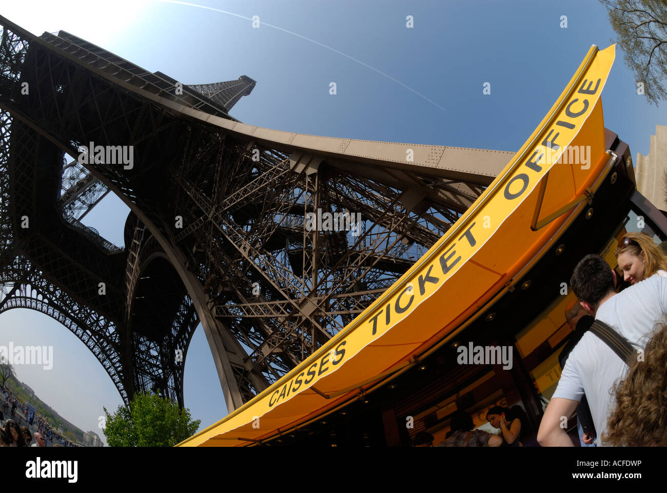 ticket office at the bottom of the eiffel tower in paris, france. Stock Photo