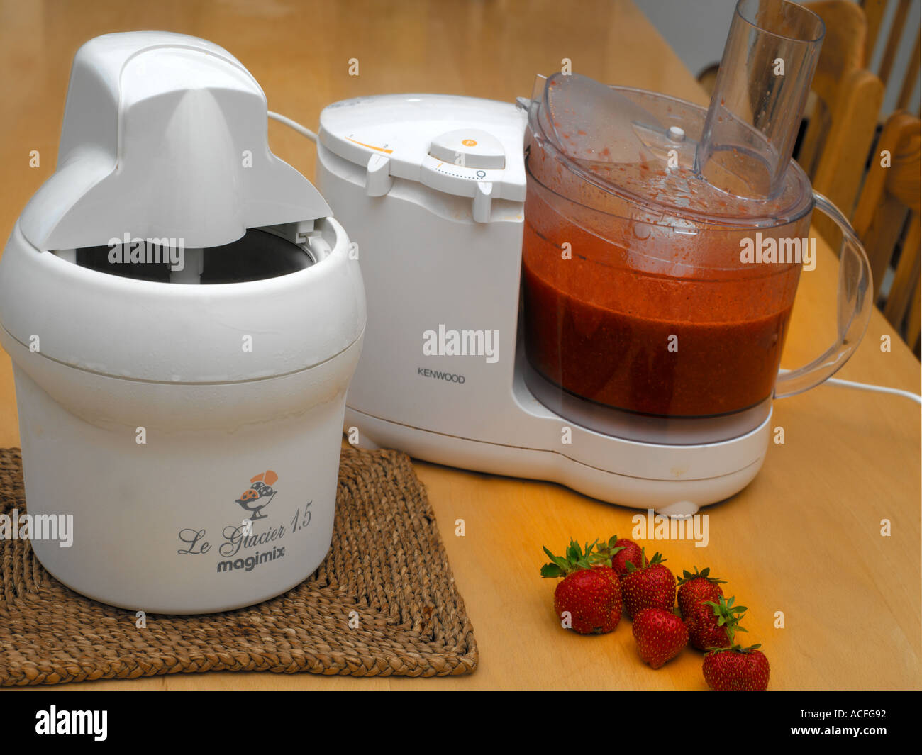 Ice Cream Maker Making Strawberry Sorbet Stock Photo Alamy