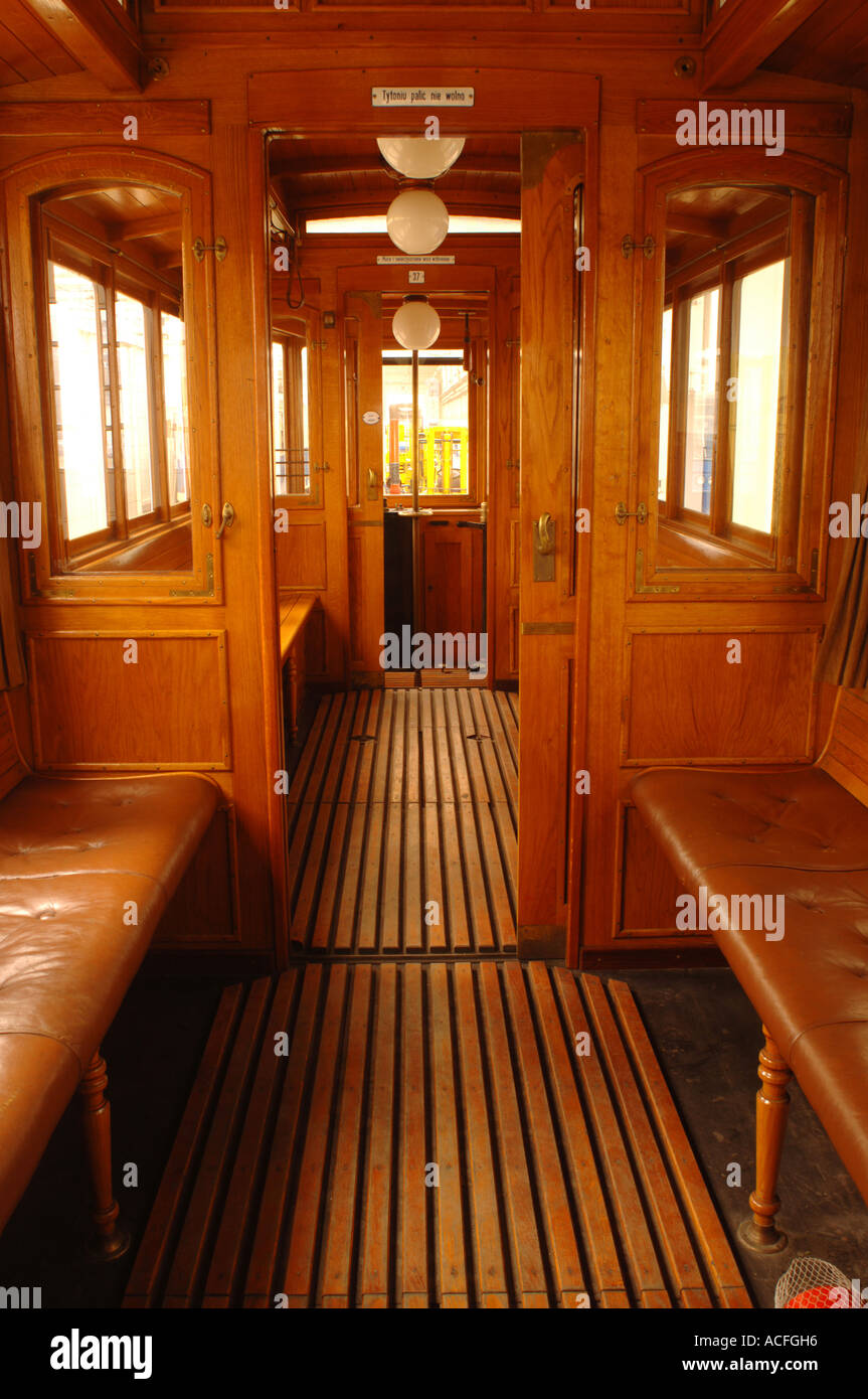 The wooden interior of an old tram in Krakow, Poland Stock Photo - Alamy