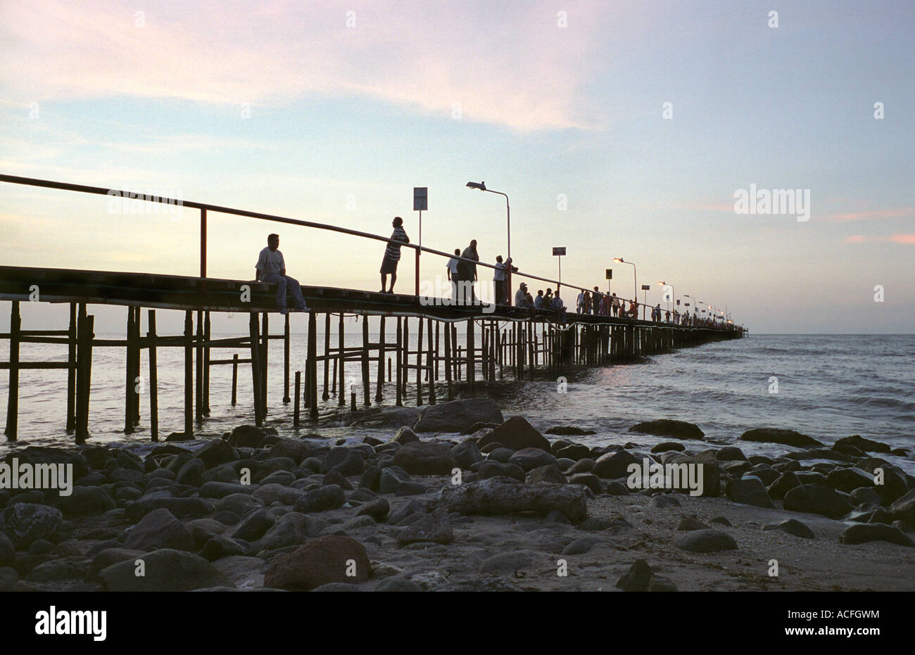 Sunset in the Carribbean town of Riohacha, Guajira, Colombia. Stock Photo