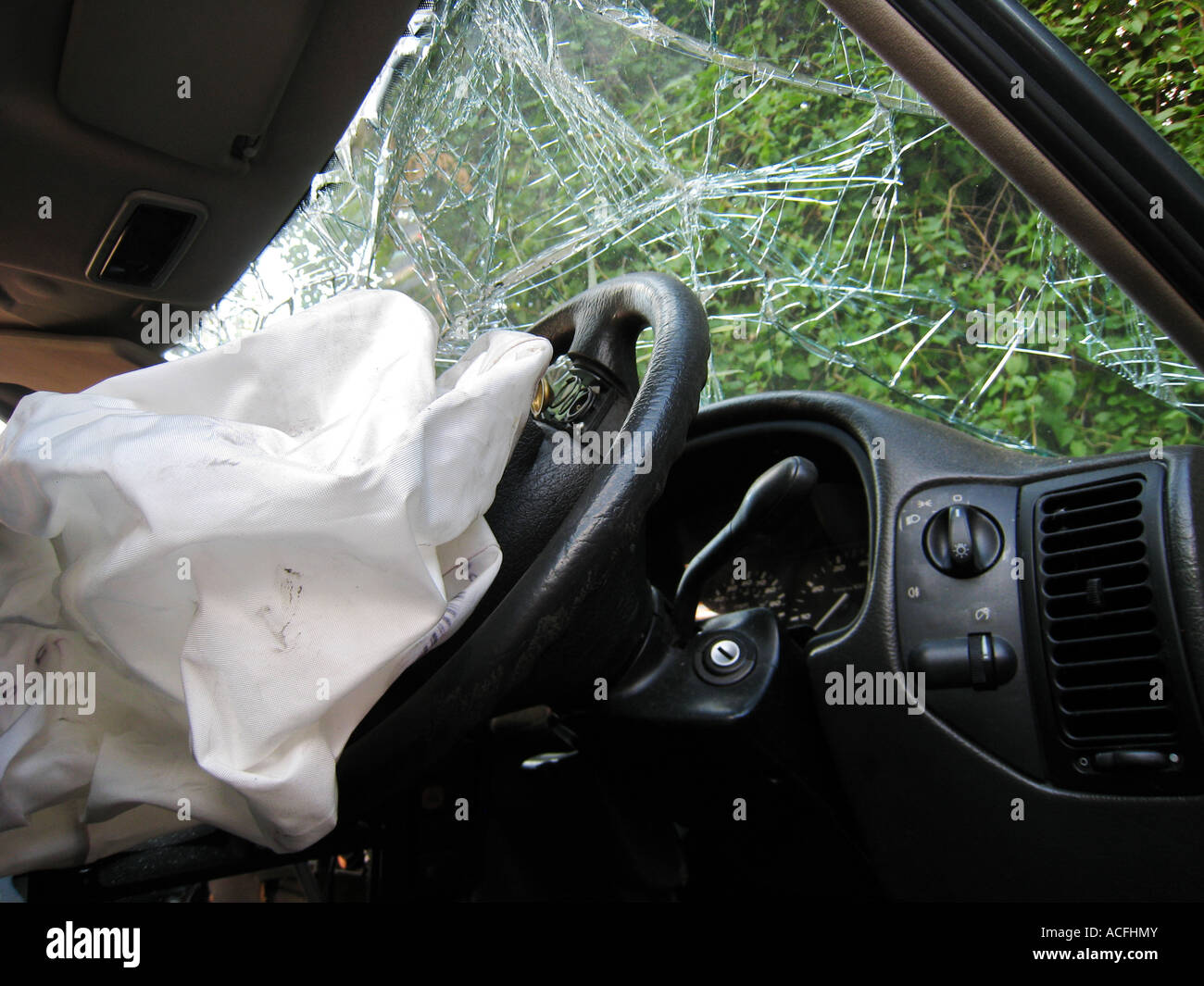 airbag deployed in car crash Stock Photo Alamy