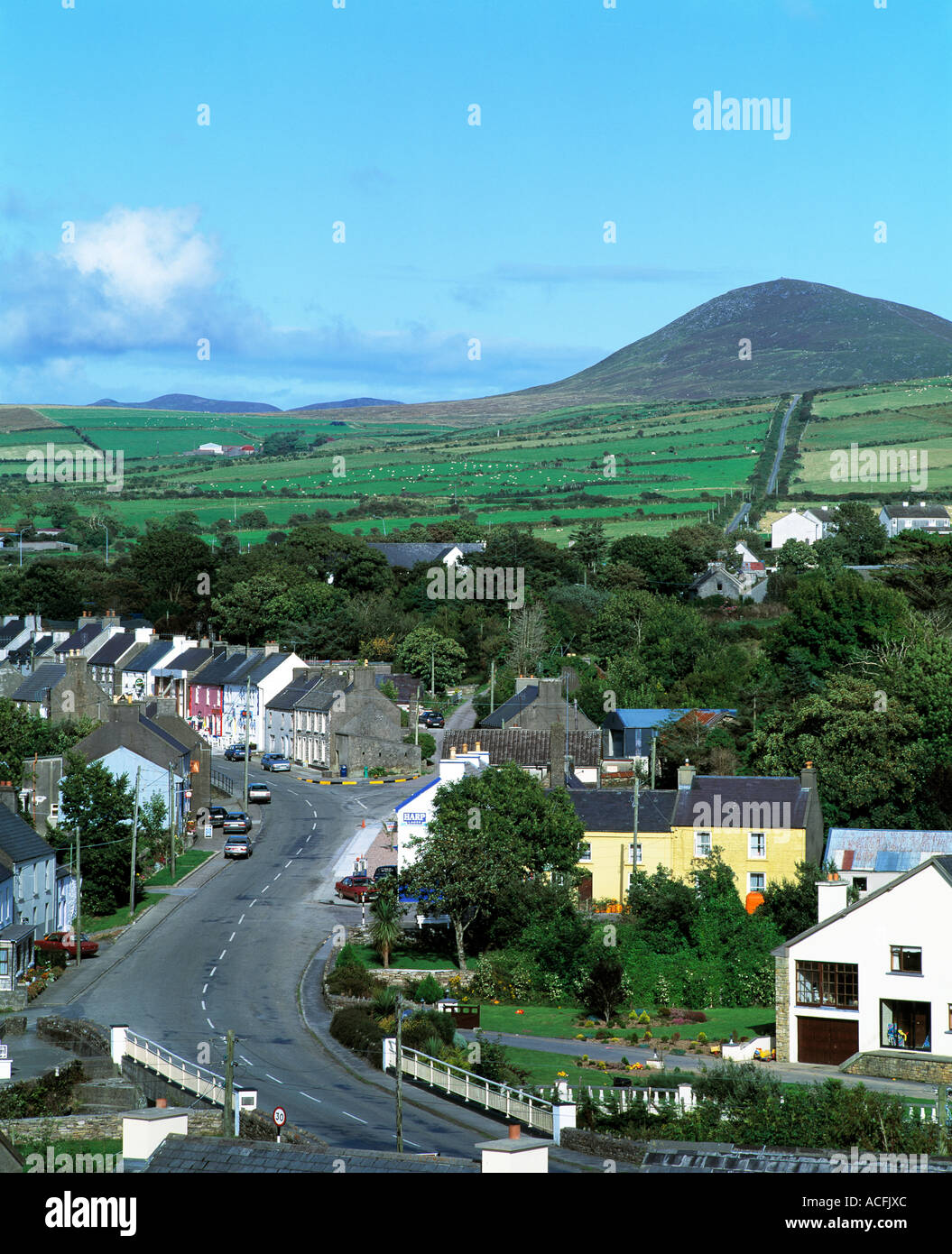 elevated view of an irish rural village Stock Photo