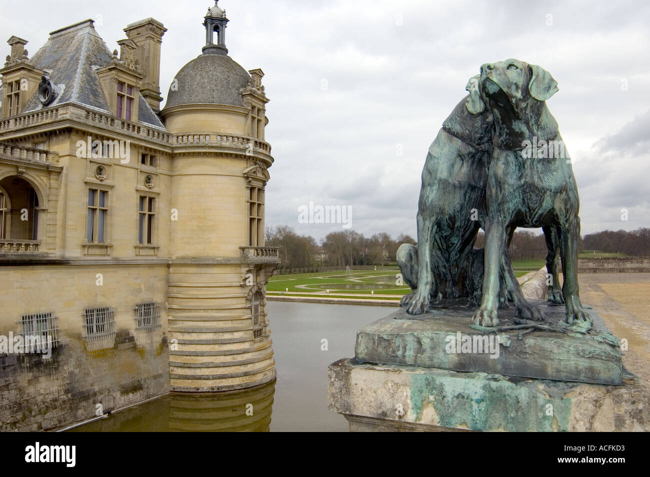 Statue of hunting dogs Chateau de Chantilly Chantilly France Stock