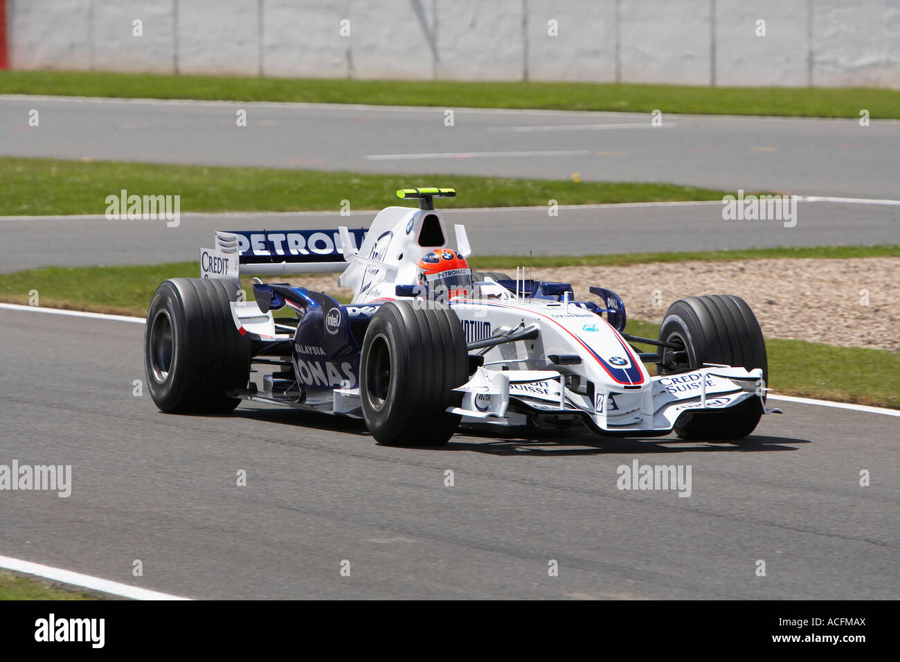 Robert Kubica driving his BMW into fourth place at the British Grand Prix 2007 Stock Photo