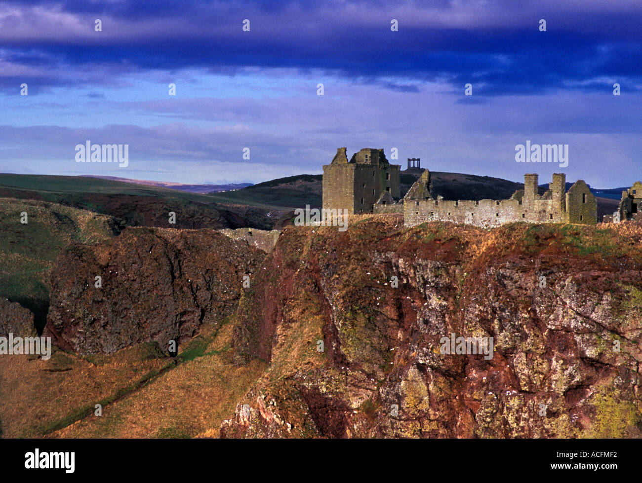 Dunnottar castle near Aberdeen moody skies in landscape format Stock Photo