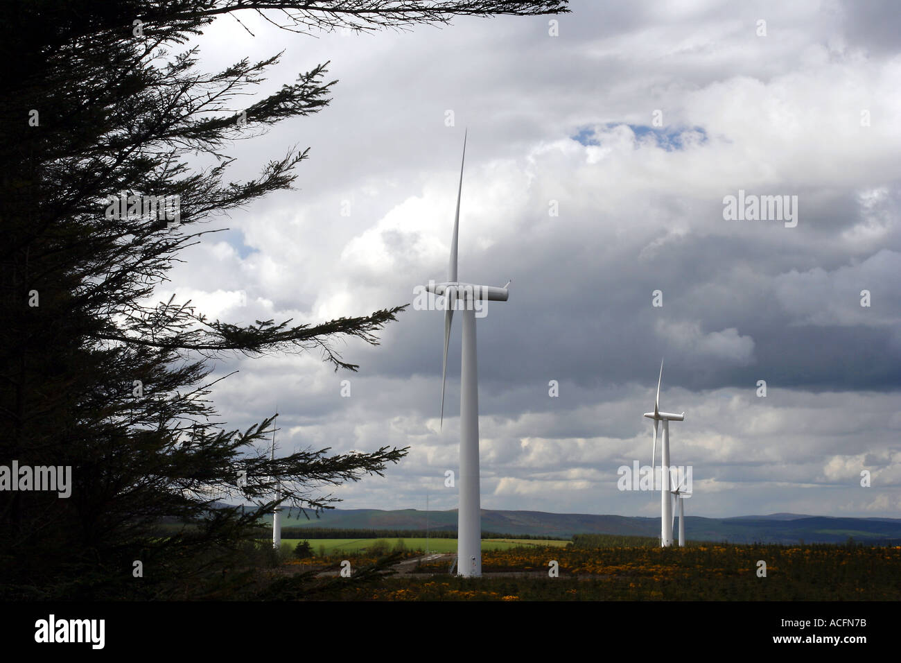 A Northeast Scotland Windfarm with moody skies landscape Stock Photo