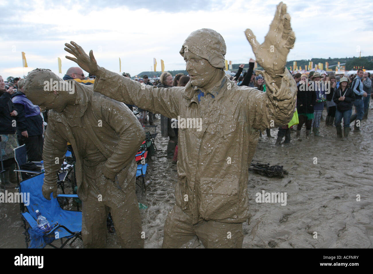 Mud wrestlers at the Glastonbury Festival 2007. Stock Photo