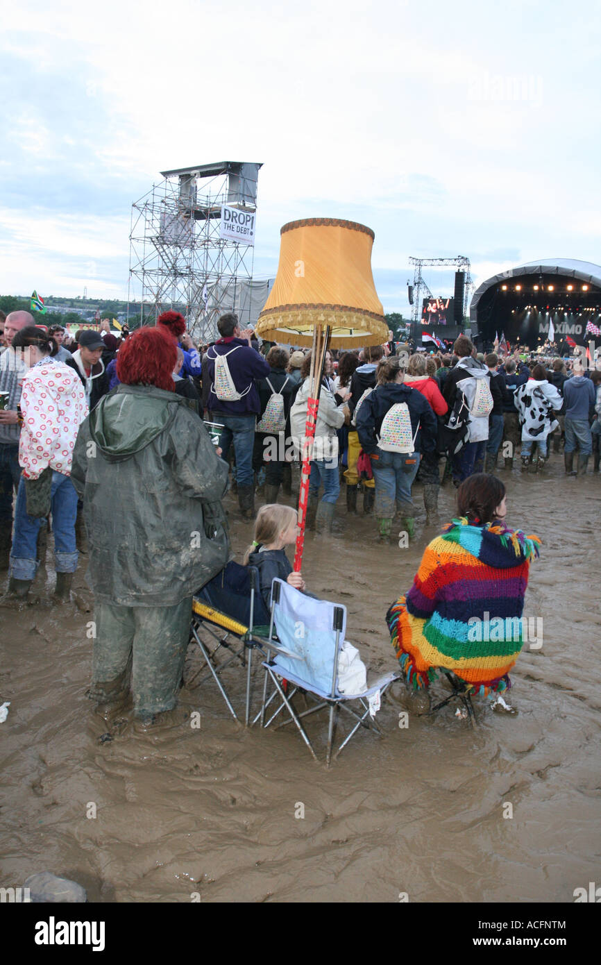 Fields of mud at the Glastonbury music festival 2007 Stock Photo