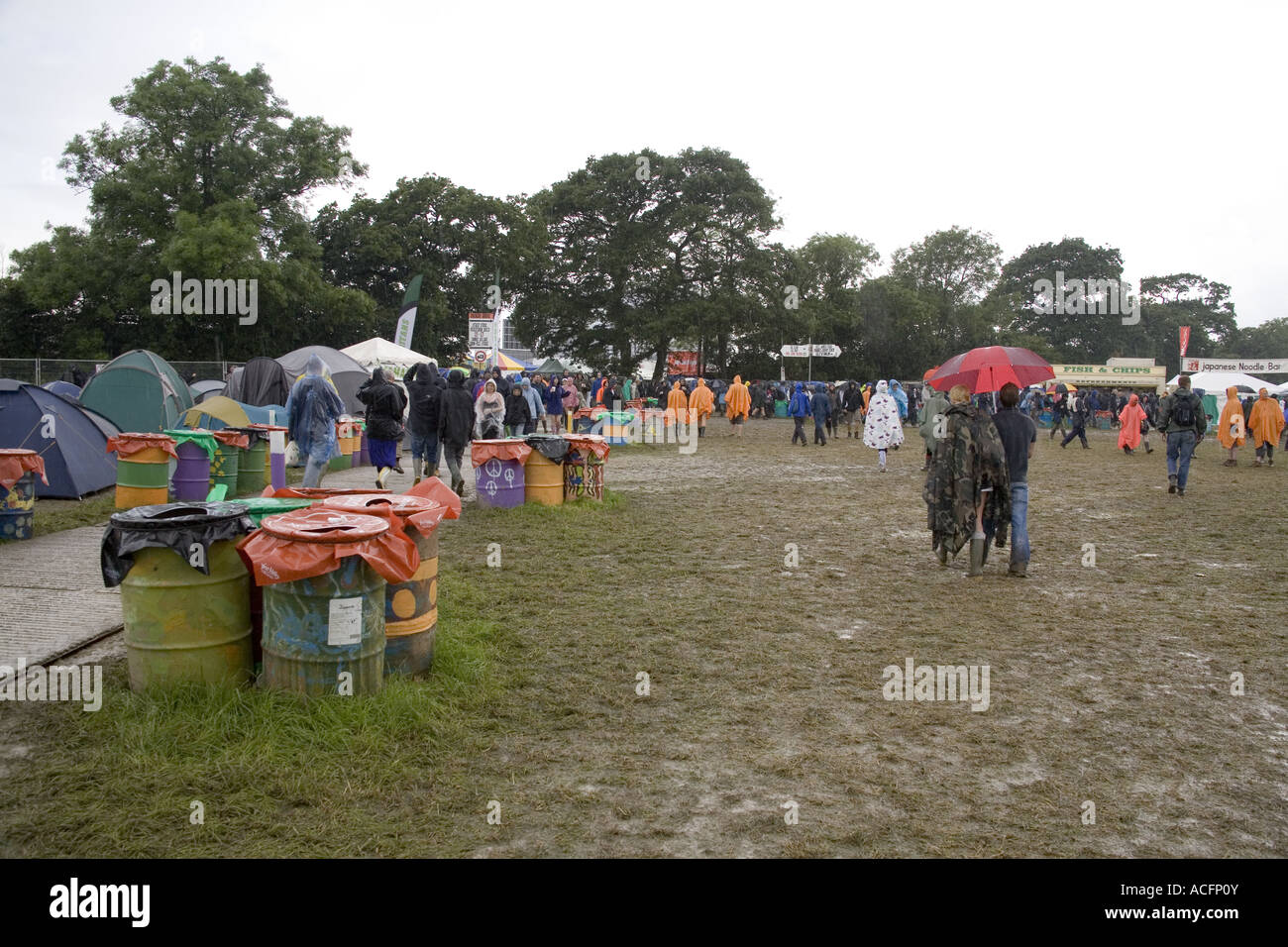 Muddy crowds at the Glastonbury festival 2007. Stock Photo