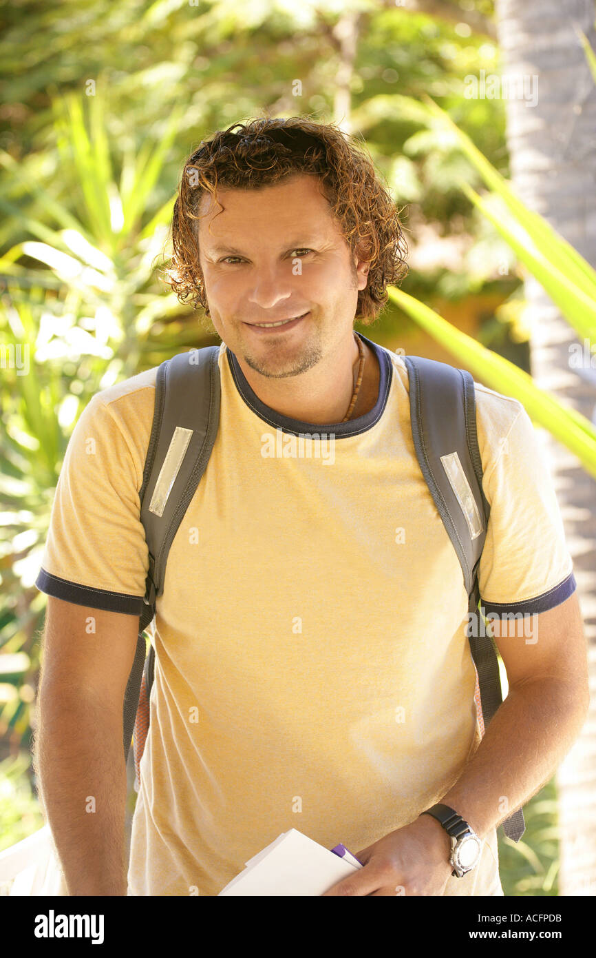 Man with backpack Stock Photo